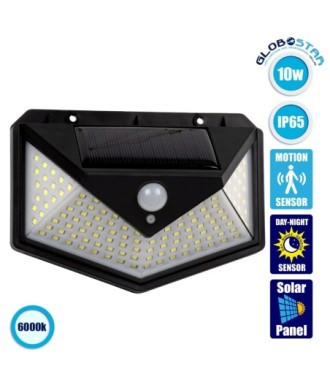 GloboStar® 85714 Αυτόνομο Ηλιακό Φωτιστικό LED SMD 10W 1000lm με Ενσωματωμένη Μπαταρία 1200mAh - Φωτοβολταϊκό Πάνελ με Αισθητήρα Ημέρας-Νύχτας και PIR Αισθητήρα Κίνησης Αδιάβροχο IP65 Ψυχρό Λευκό 6000K